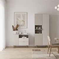Lomadox Wohnzimmer-Set NADOR-132, (Mega-Spar-Set, 2-St., Vitrine Kommode), Kaschmir mit goldfarbenen Metallgriffen und -füßen, Front Rillenoptik