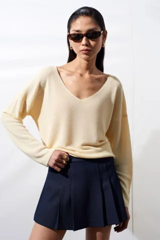Damen V-Ausschnitt Rippenstrickpullover
