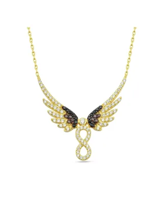 Dkeniz Anhänger mit Kette 925 Sterling Silber vergoldet Unendlichkeit & Engel Silberkette