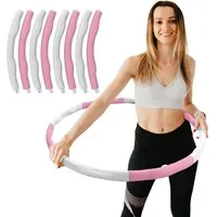 RAMROXX Hula-Hoop-Reifen Fitness Reifen 8 Teile gepolstert Durchmesser einstellbar Weiss Pink