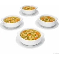 MamboCat Suppenschüssel STABIL 4er Set Suppentasse mit Henkeln & Untertasse Porzellan weiß, Porzellan