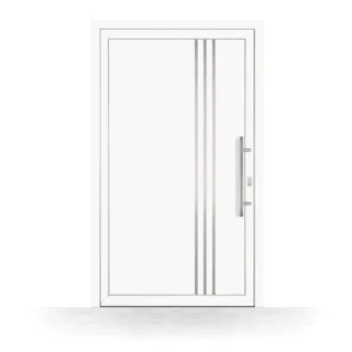 Haustür 1200x2000 mm, Kunststoff, Weiß, 3-Punkt-Hakenverriegelung, nach innen öffnend, Modell Freiburg, individuell konfigurieren