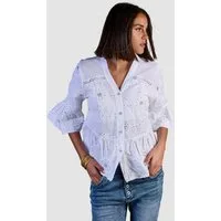 Andijamo-Fashion Spitzenbluse SUNLACE Leichte Bluse mit femininer Pailetten Lochstickerei