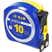 S&R Maßband 10 m x 25mm mit Magnet-Haken, kompakt, Nylon-beschichtetes Massband, schlagfestes Gehäuse, Feststeller, Metermaß mit Gürtelclip