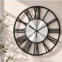 K&L Wall Art Wanduhr industrielle Metalluhr ohne Tick-Geräusche Silber Wanduhr Küchenuhr (leises Quartz Uhrwerk)