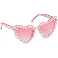 partydeco Kostüm, Sonnenbrille Herz mit Perlen 13x13x5cm Kunststoff Rosa / Weiß