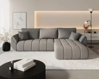 Ecksofa Schlafsofa MISATO Stoff Wind Dunkelgrau Ottomane Rechts