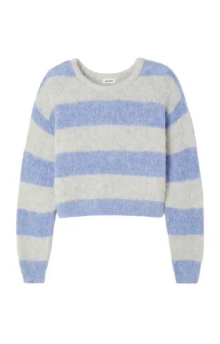 American Vintage - Lockerer Strickpullover beige/blau - Gr. - S