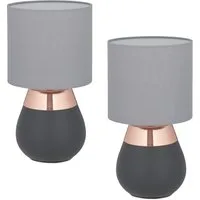 relaxdays Nachttischlampe Tischlampe mit Stoffschirm 2er Set, ohne Leuchtmittel, Kupfer