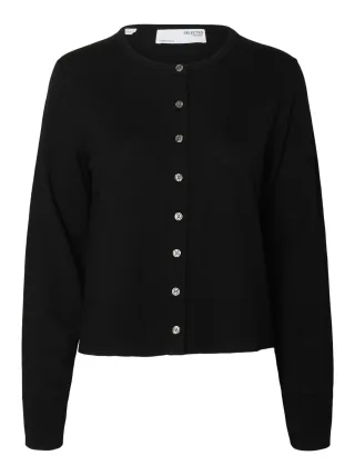 selected women - SLWTHEA LS KNIT MERINO CARDIGAN NOOS Black - Gr. - XS