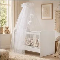 Baby Fancyroom Betthimmel Tüll Betthimmel für Babybett Babywiege Beistellbett Moskitonetz, 165cm lang, mit 2 Bommeln