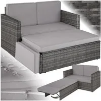 tectake Loungeset Rattan Lounge, Hocker mit klappbarer Stütze, (Gartenlounge Korfu, 2-tlg., in grau), 2-Sitzer, widerstandsfähig, UV-beständig, Dicke der Polster 8 cm