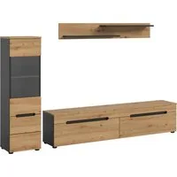Home affaire Wohnwand REHAT, TOPSELLER!, 3-teilig, wahlweise stehend und hängend montierbar, (2-St., Set bestehend aus: Vitrine, Lowboard und Wandboard), Kombination, Anbauwand, Set, Wohn-Set, Wohnzimmer-Set, Schrankwand