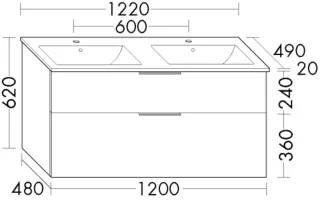 Burgbad Keramik-Waschtisch+Waschtischunterschrank Eqio Eiche Dekor Nachtschwarz/Alpinweiss SHBX122F7343C0001