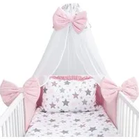 Amilian Babybettwäsche Set 7-teilig - Bettwäsche 100x135 - Kissenbezug 40x60 - mit Himmel, Chiffonhimmel, 7 teilig, Komplett-Set für Babybett, Gitterbett - Kinderbettwäsche