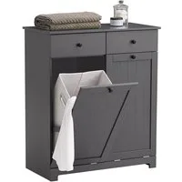 SoBuy Wäscheschrank BZR33, Badezimmerschrank mit Wäschekorb, Wäschesammler, Wäscheschrank mit 2 Schubladen & 2 Wäschekippern, 90L großer Kapazität, Badezimmer