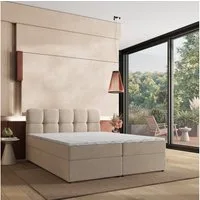 Masseno Boxbett MERU 160x200 cm mit Bonell Matratze und Topper, Doppelbett, Polsterbett mit Kopfteil, Boxspringbett