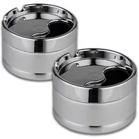 Coumo Aschenbecher 2x Drehaschenbecher Set mit Deckel, Chrom, Metall, für draussen