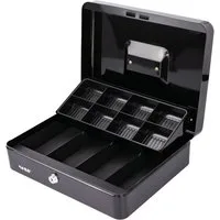 HMF Geldkassette Geldkassette abschließbar, Kasse mit 8 Münzfächern, und 4 Geldscheinmulden, 30 x 24 x 9 cm, schwarz