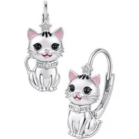 Limana Paar Ohrhänger Kinder Mädchen Ohrringe Katze echt 925 Silber rhodiniert Brisuren (Silberschmuck Kinderohrringe Echtschmuck Schmuck inkl. Dose), Geschenk Einschulung Schulanfang Ostern Geburtstag Weihnachten