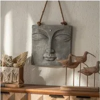 K&L Wall Art Wanddekoobjekt Buddha Wandskulptur Steinoptik asiatische Feng Shui Deko 3D Wandfigur (Buddha Wandbild), mit Seilaufhängung