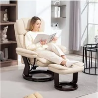 HOMCOM Relaxsessel TV-Sessel mit Hocker, 360°drehbar, mit Liegefunktion (Ruhesessel, 2-St., Fernsehsessel), für Wohnzimmer, Kunstleder, Cremeweiß