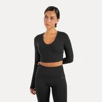 Smilodox Longsleeve Niora Damen, Crop Langarmshirt, Slim Fit, V-Ausschnitt Cropped Schnitt, V-Neck, Stretch, figurbetont, Performance