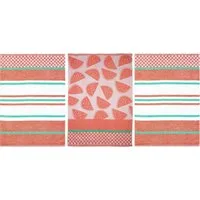stuco Geschirrtuch Summer Fruits Melone, (Set, 3-tlg., 1x Geschirrtuch Früchte-Motiv,2 weitere Geschirrtücher Streifenoptik), Jacquardgewebe