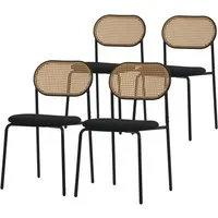 ML-DESIGN Stuhl Esszimmerstühle Rattanstuhl Polsterstühle Akzentstühle für Esszimmer (4 St), Schwarz Esstischstühle mit Rückenlehne aus Rattan 4er Set Küchenstuhl