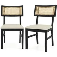 COSTWAY Esszimmerstuhl (2er Set), Rattan Küchenstühle gepolstert Holz 180 kg