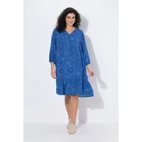 Ulla Popken Midikleid Kleid Kachelmuster A-Linie V-Ausschnitt 3/4-Arm