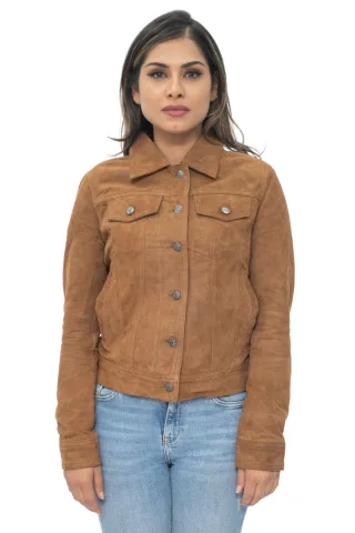 Damen-Trucker-Jeansjacke aus Ziegenwildleder-Astoria