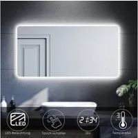 SONNI Badspiegel Badspiegel mit LED Uhr Temperaturanzeige 120x60 cm Badezimmerspiegel, IP44 Energiesparend Wandspiegel mit Beleuchtung Lichtspiegel