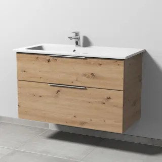 Sanipa 3way Keramik-Set Venticello Keramik-Waschtisch und Unterbau mit 2 Auszügen, Eiche Natural-Tou UM32585