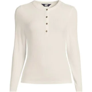 Henley-Shirt mit langen Ärmeln für Damen, Damen, size: regular, Elfenbein, Viskose, by Lands' End