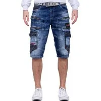 Cipo & Baxx Jeansshorts Herren regular fit Kurze Hose Stonewashed BA-CK234 mit eißverschluss-Verzierungen