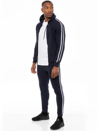 Enzo | Herren Zip Up Tape Hoodie Trainingsanzug Set - Navy