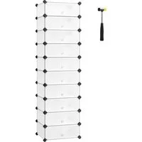 SONGMICS Schuhregal Steckregal, Regalsystem, Schuh-Organizer, 10 Ebenen, 43 x 31 x 173 cm, DIY-Regal, mit Tür, PP-Kunststoff, mit Gummihammer, Umkippschutz, weiß