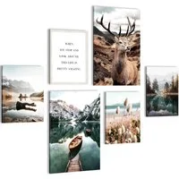 Novart Wandbild Wandbilder Set Wohnzimmer Wald Hirsch Natur Berge