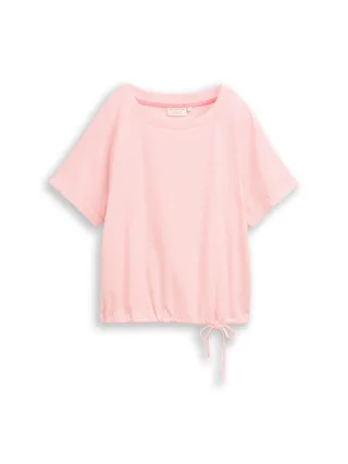 Tom Tailor - T-Shirt mit Kordelzug und Streifen pink white structure stripe - Gr. - XXXL