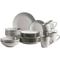 MÄSER Kombiservice Geschirr-Set, Service Metallic Rim (24-tlg), 6 Personen, Steinzeug, messingfarben schimernden Umrandung, 24 Teile, für 6 Personen