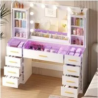 BEWISHOME Schminktisch mit beleuchtung,Steckdose und USB-Anschluss,weiß (1-St), Drehbare Aufbewahrungsbox