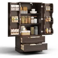 Bealife Sideboard hoher Küchenschrank mit 2 Schubladen und 2 Türen, Vorratschrank, Weiß