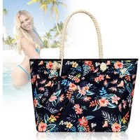 TAN.TOMI Strandtasche Grosse Strandtasche Shopper Mit Reissverschluss Wasserdicht Badetasche, Damen Strandtasche XL Familie Beach Tote Bag Inkl Kleinem Beutel