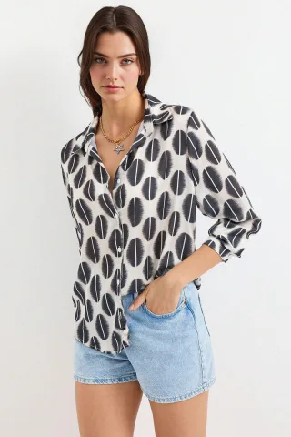 Satin Langarm Hemd mit Knopfleiste