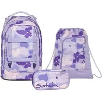 Satch Schulranzen Schulrucksack-Set PACK Lilac Blossom 3-teilig (3-teilig), ergonomisch, Your-Size-System: auf Körpergröße anpassbar