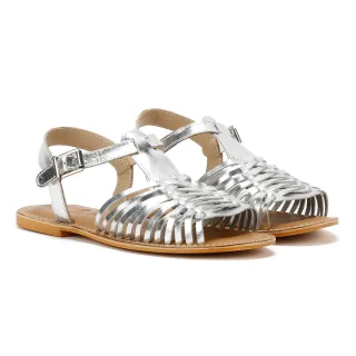Tower Footwear Hurache Damen Silberne Ledersandalen