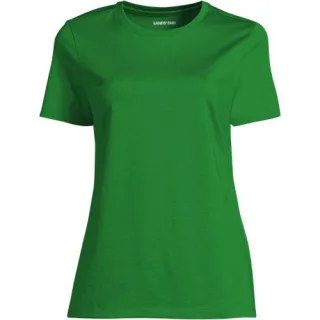 Supima Kurzarm-Shirt mit rundem Ausschnitt für Damen in Petite-Größe, Damen, size: petite, Blau, Baumwolle, by Lands' End