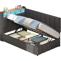 KIMENICH Jugendbett Polsterbett mit LED, Ladestation & Bettkas, Daybett, Schlafsofa (Ohne Matratze), Tagesbett für Schlaf- und Gästezimmer in 90 x 190 cm