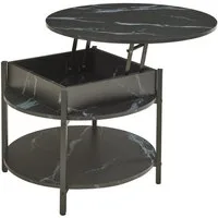 en.casa Couchtisch, »Kandas« mit Hebeplatte rund 70 x 49 cm Marmoroptik, schwarz